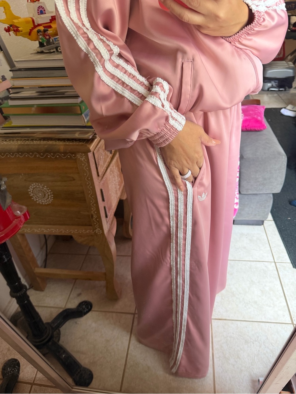 adidas Pink Women's Track Jacket and Wide-Leg Pants Satin Set - Picture 6 of 6
